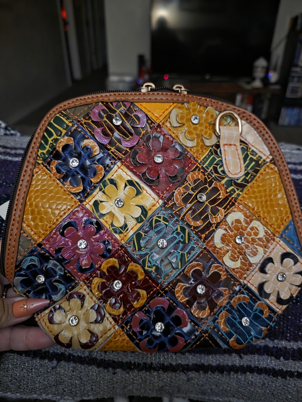 Genuine Leather Colorful Floral Patchwork Women's Crossbody Bag - Multicolor NWT